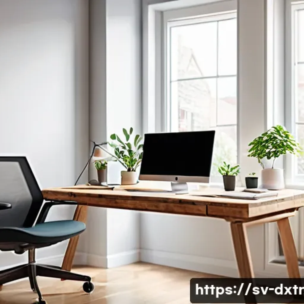 디지털 번아웃 예방을 위한 일상 루틴 설정하기 - A modern Scandinavian home office setup featuring an ergonomic chair and adjustable desk near a larg...