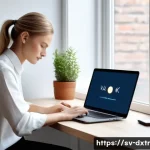 디지털 기기 사용 패턴 분석하기 - A modern Swedish home office scene during a weekday afternoon, featuring a young adult working on a ...